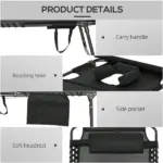 Tanning Lounger: Foldable, 5-Level Back, Reading Hole, Side Pocket, Headrest,  Black - Image 5