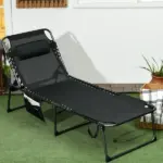 Tanning Lounger: Foldable, 5-Level Back, Reading Hole, Side Pocket, Headrest,  Black - Image 10