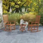 3 Piece Teak Poplar Wood Outdoor Rocking Chair Set with Side Table - Image 2