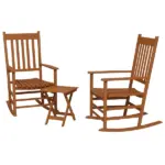 3 Piece Teak Poplar Wood Outdoor Rocking Chair Set with Side Table - Image 11