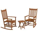 3 Piece Teak Poplar Wood Outdoor Rocking Chair Set with Side Table