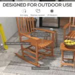 3 Piece Teak Poplar Wood Outdoor Rocking Chair Set with Side Table - Image 4