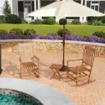 3 Piece Teak Poplar Wood Outdoor Rocking Chair Set with Side Table - Image 9