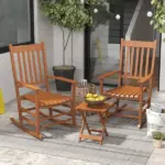 3 Piece Teak Poplar Wood Outdoor Rocking Chair Set with Side Table - Image 10