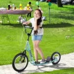 Aosom Teens Scooter Kick Scooter, Adjustable Handlebar, Dual Brakes, Inflatable Wheels, Blue, for 5+ - Image 2