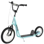 Aosom Teens Scooter Kick Scooter, Adjustable Handlebar, Dual Brakes, Inflatable Wheels, Blue, for 5+