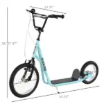 Aosom Teens Scooter Kick Scooter, Adjustable Handlebar, Dual Brakes, Inflatable Wheels, Blue, for 5+ - Image 3