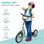 Aosom Teens Scooter Kick Scooter, Adjustable Handlebar, Dual Brakes, Inflatable Wheels, Blue, for 5+ - Image 4