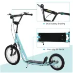 Aosom Teens Scooter Kick Scooter, Adjustable Handlebar, Dual Brakes, Inflatable Wheels, Blue, for 5+ - Image 5