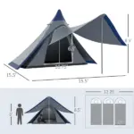 Teepee Camping Tent Easy Set-Up with Porch Blue for 2-3 Person Outdoor Hiking - Image 3