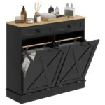 Tilt Out Laundry Hamper Cabinet, Bathroom Storage Cabinet with 2 Removable Baskets and 2 Drawers, Black - Image 11