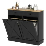 Tilt Out Laundry Hamper Cabinet, Bathroom Storage Cabinet with 2 Removable Baskets and 2 Drawers, Black