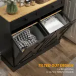 Tilt Out Laundry Hamper Cabinet, Bathroom Storage Cabinet with 2 Removable Baskets and 2 Drawers, Black - Image 5