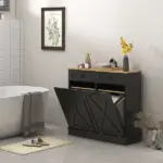 Tilt Out Laundry Hamper Cabinet, Bathroom Storage Cabinet with 2 Removable Baskets and 2 Drawers, Black - Image 7