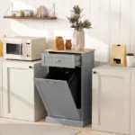 Tilt Out Trash Bin Cabinet, Gray, Freestanding Recycling Can Holder with Drawer - Image 2