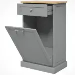 Tilt Out Trash Bin Cabinet, Gray, Freestanding Recycling Can Holder with Drawer - Image 11
