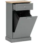 Tilt Out Trash Bin Cabinet, Gray, Freestanding Recycling Can Holder with Drawer