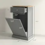 Tilt Out Trash Bin Cabinet, Gray, Freestanding Recycling Can Holder with Drawer - Image 3