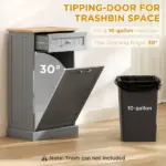 Tilt Out Trash Bin Cabinet, Gray, Freestanding Recycling Can Holder with Drawer - Image 4