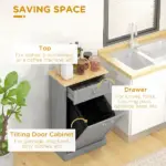 Tilt Out Trash Bin Cabinet, Gray, Freestanding Recycling Can Holder with Drawer - Image 5
