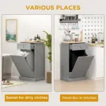 Tilt Out Trash Bin Cabinet, Gray, Freestanding Recycling Can Holder with Drawer - Image 6