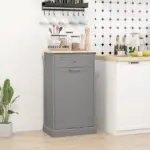 Tilt Out Trash Bin Cabinet, Gray, Freestanding Recycling Can Holder with Drawer - Image 10