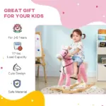 Toddler Animal Rocking Horse with Sound and Saddle for Ages 3 Plus, Pink - Image 5