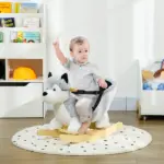 Toddler Rocking Chair, Husky-Themed Rocking Animal with Wooden Base, Seat Belt for Kids 18-36 Months, Gray/Black - Image 2