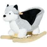 Toddler Rocking Chair, Husky-Themed Rocking Animal with Wooden Base, Seat Belt for Kids 18-36 Months, Gray/Black