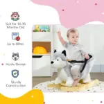 Toddler Rocking Chair, Husky-Themed Rocking Animal with Wooden Base, Seat Belt for Kids 18-36 Months, Gray/Black - Image 5