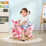 Qaba Toddler Rocking Horse with Seatbelt, Ride-On Unicorn Rocker Toy with 32 Songs and Seatbelt, Pink - Image 2