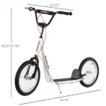 Aosom Toddler Scooter, White, Adjustable Handlebar, Kick Scooter for Kids 5+, Dual Brakes, Inflatable Wheels - Image 3