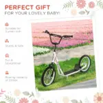 Aosom Toddler Scooter, White, Adjustable Handlebar, Kick Scooter for Kids 5+, Dual Brakes, Inflatable Wheels - Image 4