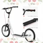 Aosom Toddler Scooter, White, Adjustable Handlebar, Kick Scooter for Kids 5+, Dual Brakes, Inflatable Wheels - Image 7
