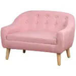 Toddler Sofa Pink 2-Seat Durable Linen Wood Frame Seating for Kids 3-6 Years Nursery Room Couch - Image 11