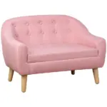 Toddler Sofa Pink 2-Seat Durable Linen Wood Frame Seating for Kids 3-6 Years Nursery Room Couch