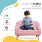 Toddler Sofa Pink 2-Seat Durable Linen Wood Frame Seating for Kids 3-6 Years Nursery Room Couch - Image 5