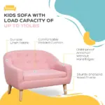 Toddler Sofa Pink 2-Seat Durable Linen Wood Frame Seating for Kids 3-6 Years Nursery Room Couch - Image 6