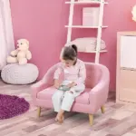 Toddler Sofa Pink 2-Seat Durable Linen Wood Frame Seating for Kids 3-6 Years Nursery Room Couch - Image 10