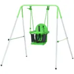Outsunny Toddler Swing Set with Metal Stand, Safety Seat Belt for Kids Aged 6-36 Months, Backyard Indoor and Outdoor Use, Green