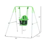 Outsunny Toddler Swing Set with Metal Stand, Safety Seat Belt for Kids Aged 6-36 Months, Backyard Indoor and Outdoor Use, Green - Image 3