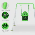 Outsunny Toddler Swing Set with Metal Stand, Safety Seat Belt for Kids Aged 6-36 Months, Backyard Indoor and Outdoor Use, Green - Image 5