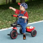 Qaba Toddler Tricycle for Kids 2-5 Years Adjustable Seat Storage Baskets Red Durable Bike for Girls and Boys - Image 2