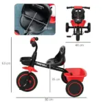 Qaba Toddler Tricycle for Kids 2-5 Years Adjustable Seat Storage Baskets Red Durable Bike for Girls and Boys - Image 3