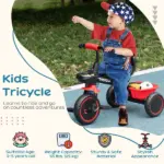 Qaba Toddler Tricycle for Kids 2-5 Years Adjustable Seat Storage Baskets Red Durable Bike for Girls and Boys - Image 4