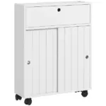 Kleankin Toilet Paper Cabinet, Slim Bathroom Cabinet with 4 Rolling Wheels, Small Bathroom Storage Cabinet with Paper Holes