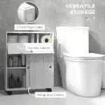 Kleankin Toilet Paper Cabinet, Slim Bathroom Cabinet with 4 Rolling Wheels, Small Bathroom Storage Cabinet with Paper Holes - Image 3