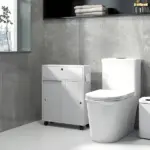 Kleankin Toilet Paper Cabinet, Slim Bathroom Cabinet with 4 Rolling Wheels, Small Bathroom Storage Cabinet with Paper Holes - Image 6