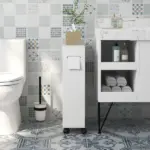 Kleankin Toilet Paper Cabinet, Slim Bathroom Cabinet with 4 Rolling Wheels, Small Bathroom Storage Cabinet with Paper Holes - Image 7
