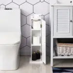 HOMCOM Toilet Paper Storage Cabinet 26" Narrow Bathroom Organizer Floor Standing White - Image 2